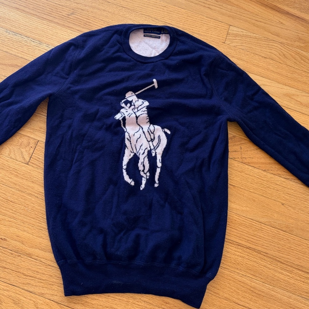 Ralph Lauren Polo Field Player 100% Merino Wool Sweater in Navy/Pink